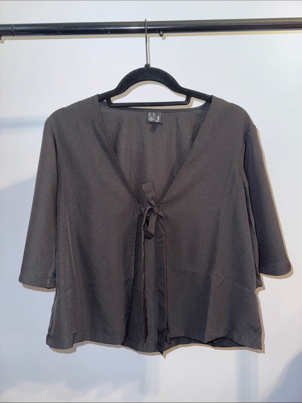 Black Tie-Front Lightweight Shortsleeve Cover